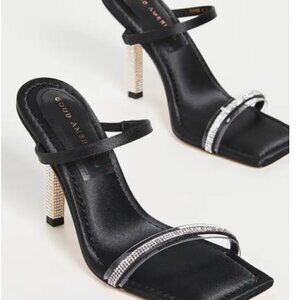 Good American Satin Rhinestone Sandals strappy bling 6.5 black NEW NIB